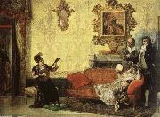 Jacob Maentel Women take part in the Spanish guitar her a small audience at home. oil on canvas